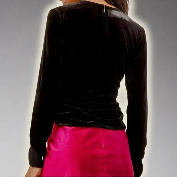 NWT Veronica Beard Black ‘Pelona’ Velvet Ruched Long Sleeve Top Size 2 - Picture 4 of 16